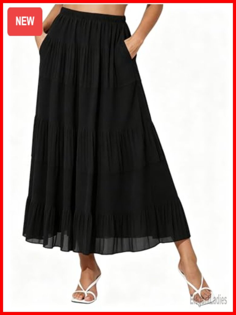 Chiffon High Waist Boho Maxi Skirt with Pockets